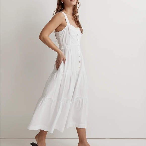 Madewell button front tiered midi dress eyelet white sleeveless - Picture 1 of 5